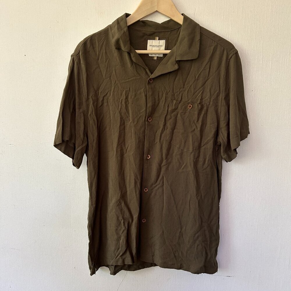 Denim & Flower Ricky‎ Singh Hawaiian Shirt Mens Large Green Relaxed Collared